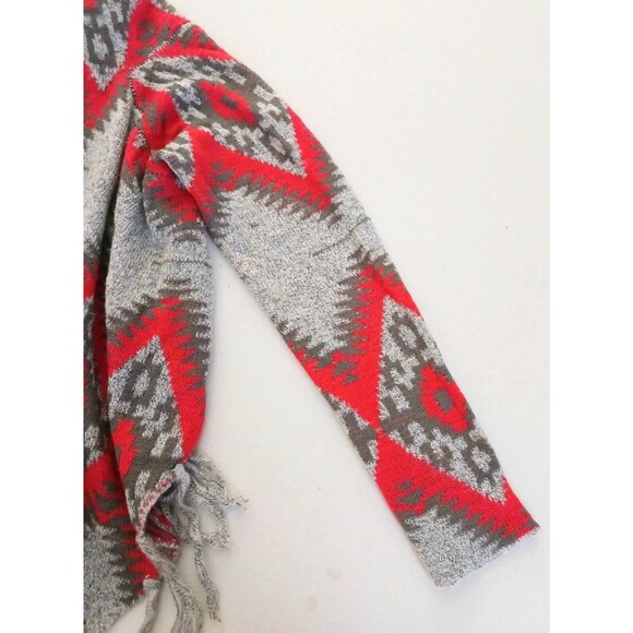 Altar'd State Wrap Sweater Jacket Navajo Southwest Gray Coral Knit Fringed Sz L - Picture 4 of 8